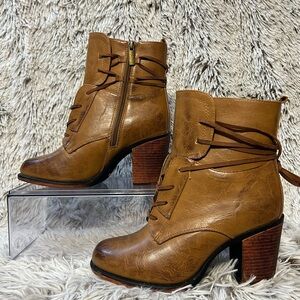 Alpine Woods‎ Womens Faux Leather Lace Up Ankle Boots Size 7 Cognac Block Heel
